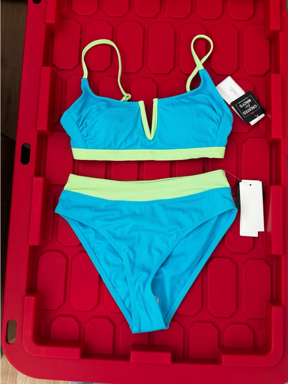 Salt + Cove Teal and Lime Ribbed Two-Piece Bikini